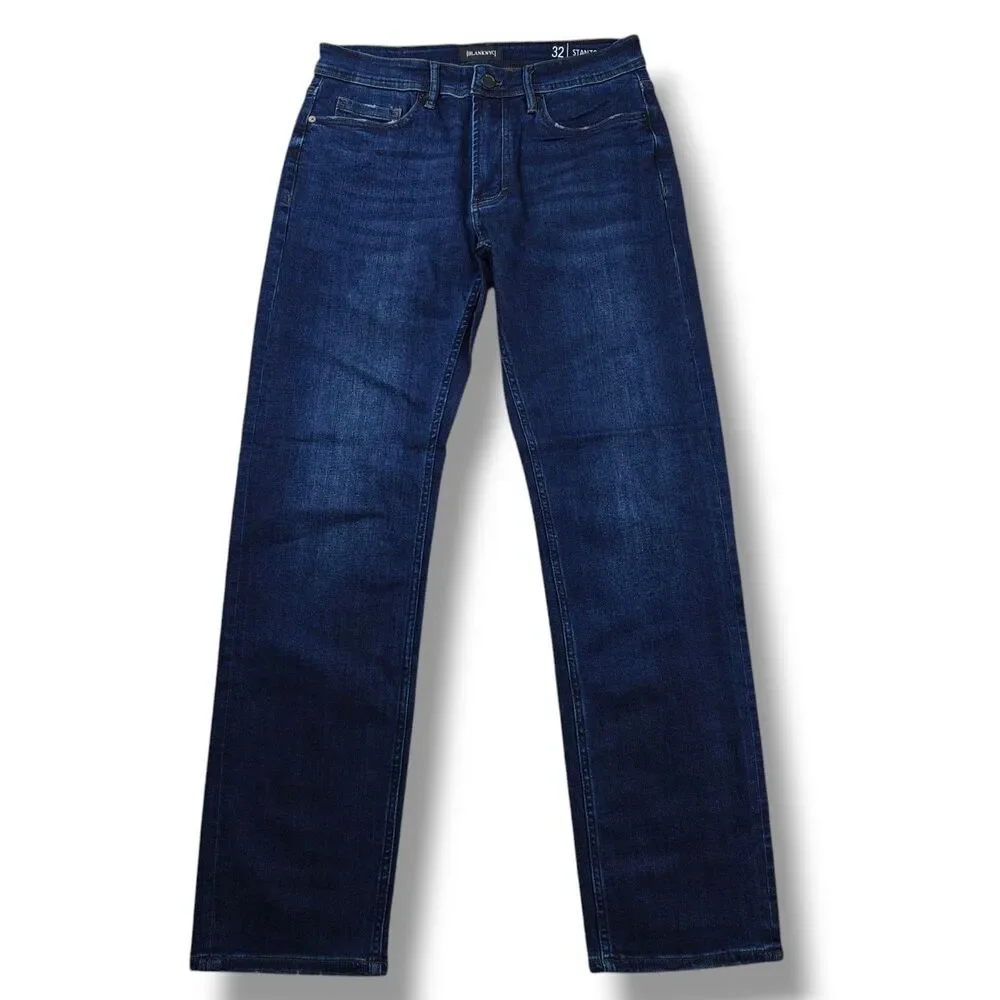 BlankNYC Stanton Jeans Men's 32x32 Dark Mid Blue Straight Leg Stretchy
